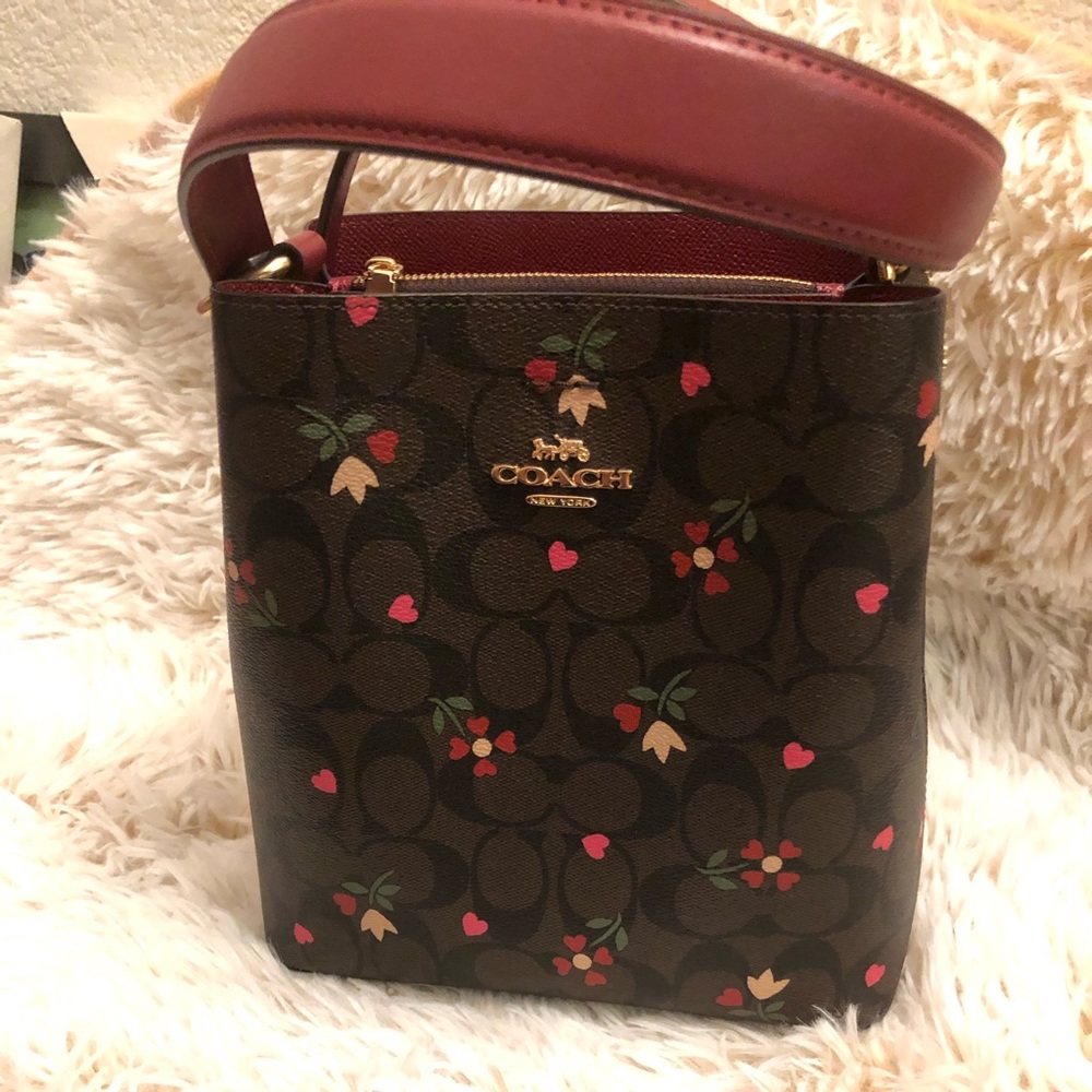 New Coach small town bucket bag  in signature canvas with heart petal print